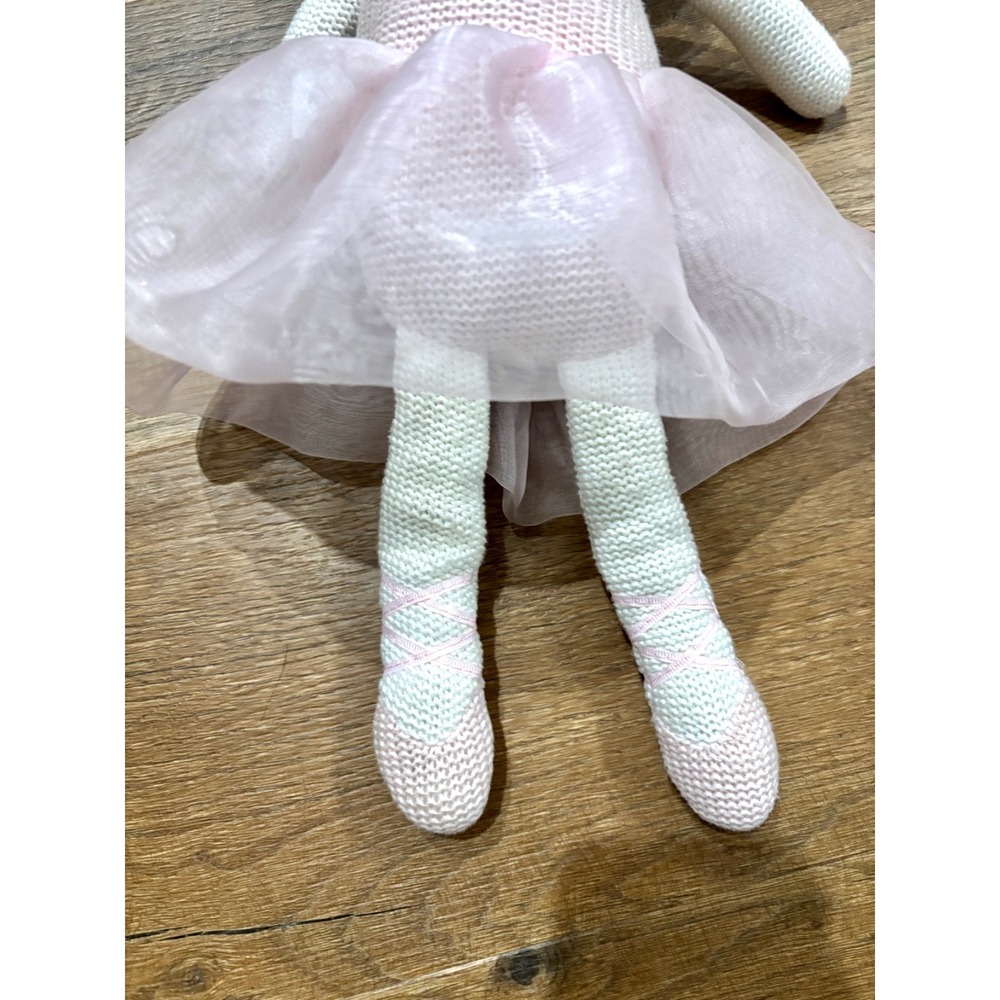 Emma Ballerina Knit Plush Doll Pink Tutu Gold 18" Washable Stuffed Rattle Toy - Picture 4 of 6